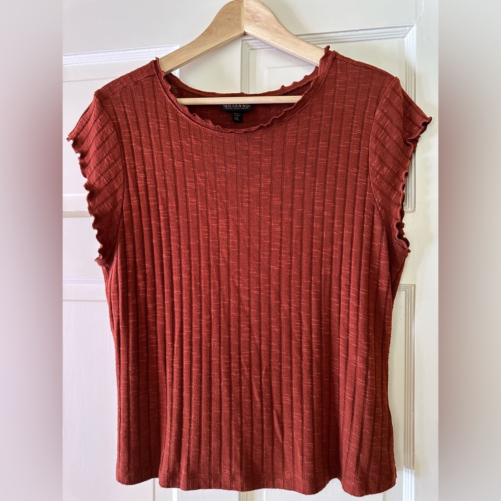 Shyanne Ribbed Short Sleeve Top in Rust